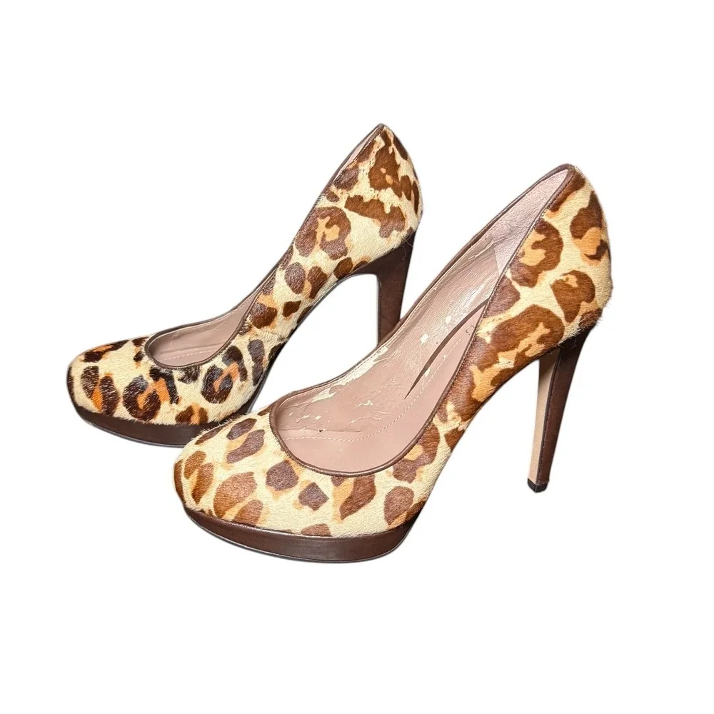 Vince Camuto Leopard Print Calf Hair‎ Platform Pumps Brown Tan Size 7B 37